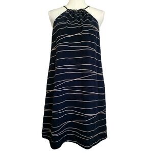 Lisa Perry 100% Silk Wavy Stripe Halter Shift Shift Dress w/ Pockets Size 10